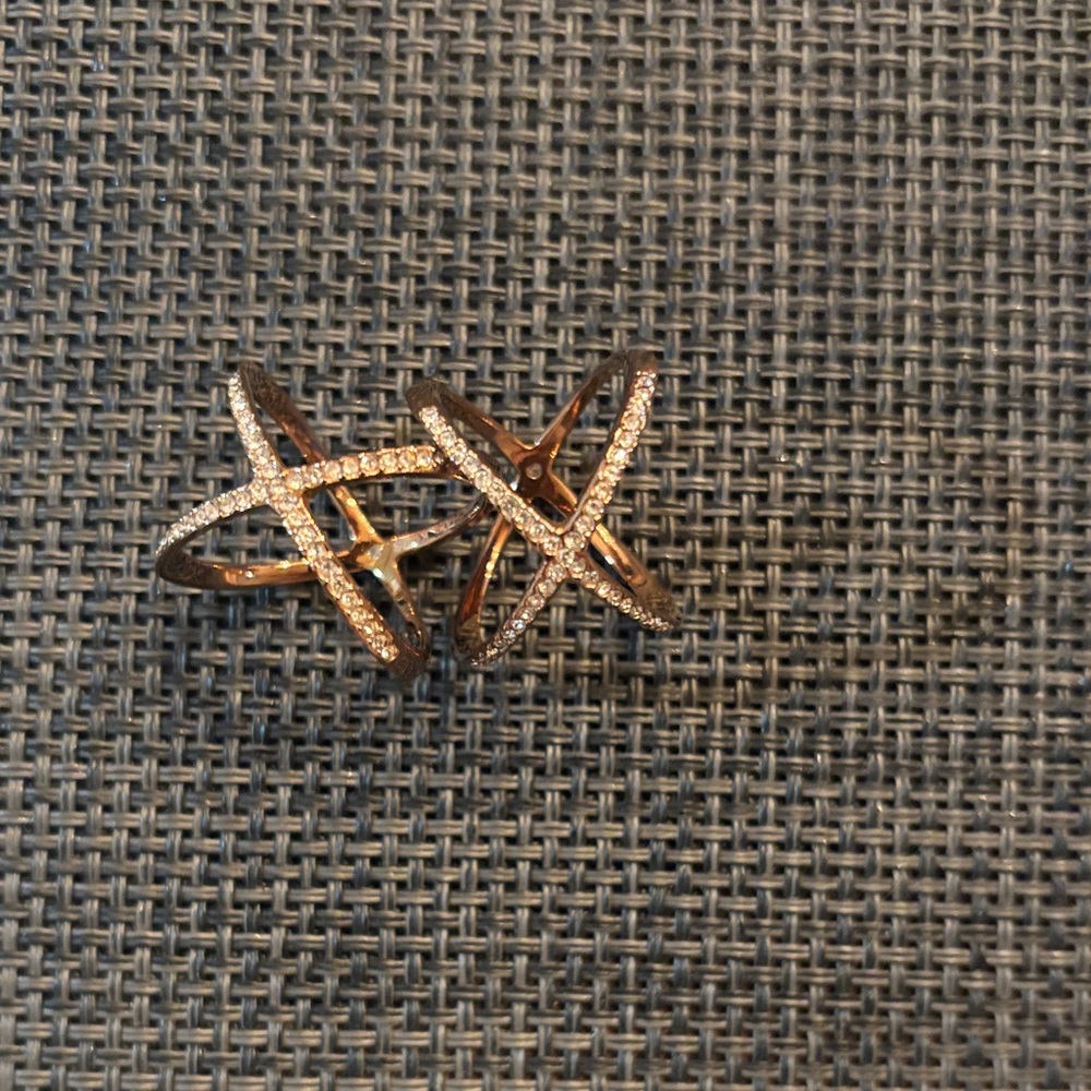 Rose Gold Crisscross Pavé Ring Set size 7